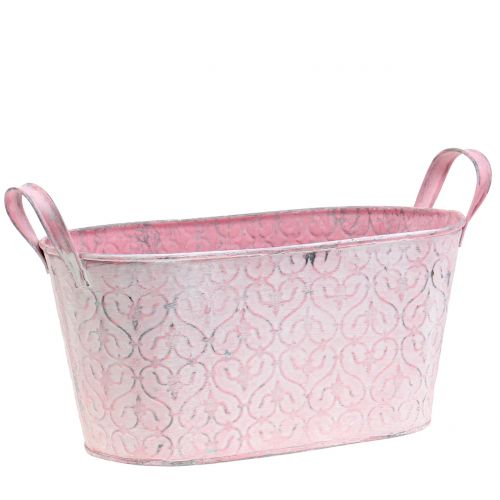 Floristik24 Zinc tub planter with pink decor 25.5cm x 13.5cm H12cm