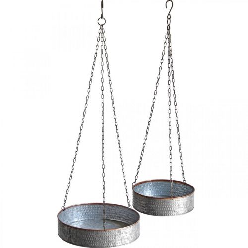 Product Plant bowl for hanging, metal vessel with chain silver, copper-colored Ø30/40m H9/9.5cm L98/112cm
