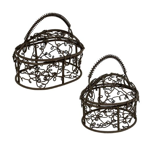 Floristik24 Wire box oval, round brown 2-set
