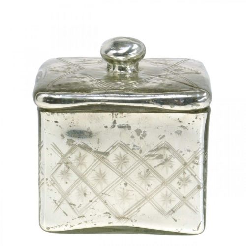 Floristik24 Glass jar with lid shabby glass decoration champagne 14×14×14.5cm