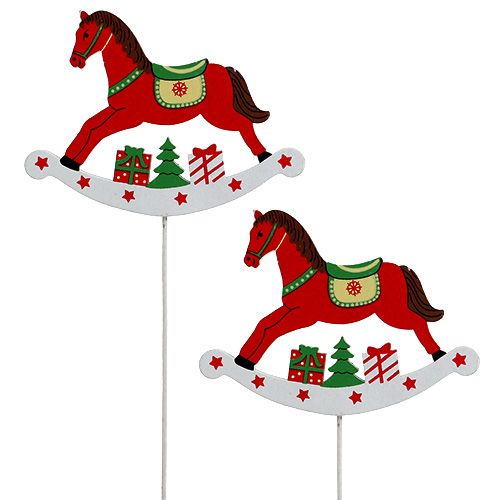 Floristik24 Rocking horse on the rod red 8,5cm 16pcs