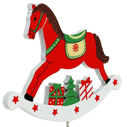 Floristik24 Rocking horse on stick red 8.5cm 16 pcs