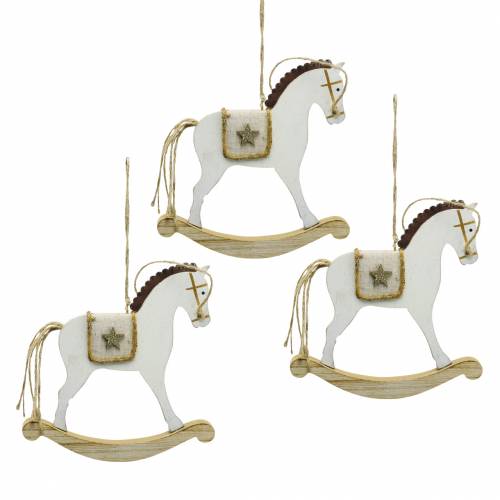 Floristik24 Rocking horse to hang white wood H17cm 3pcs Christmas in vintage style