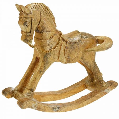 Floristik24 Decorative figure rocking horse wood Christmas golden, glitter 28 × 38 × 9,5cm