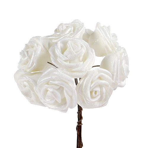 Product White foam roses with mother of pearl Ø2,5cm 120pcs