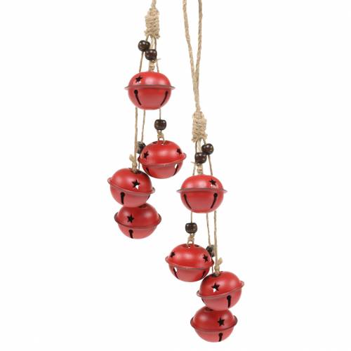 Bells with star on the ribbon for hanging red L30cm 2pcs