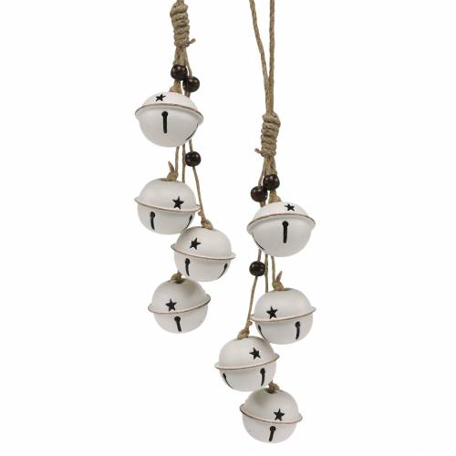 Bells with a star on the ribbon for hanging White L30cm 2pcs