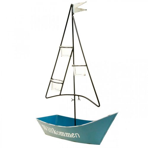 Lantern metal ship maritime decoration blue 38x14x55cm