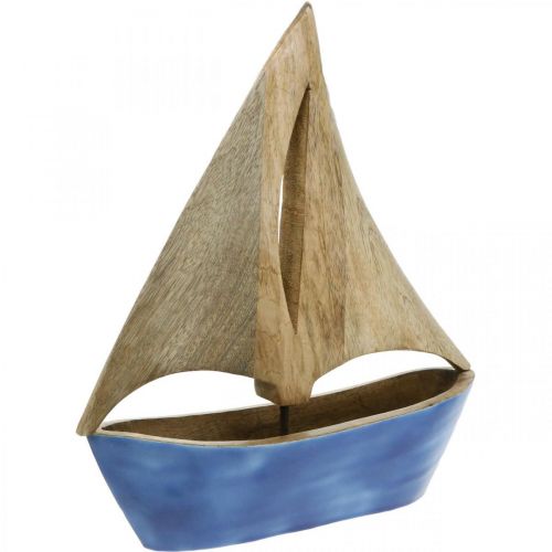 Product Deco sailboat wood mango, wooden ship blue H27.5cm
