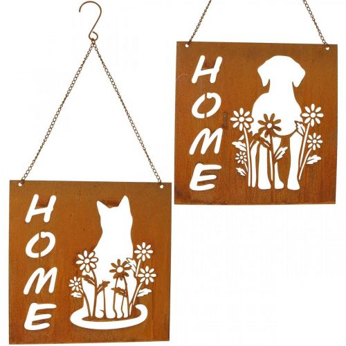 Metal sign patina, sign for hanging cat dog sorted 2pcs