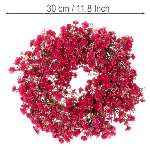Artificial Gypsophila Wreath Pink Red 30cm  

```html
<h2>Artificial Gypsophila Wreath for Indoor Decoration</h2>

<p>This artificial wreath features a vibrant pink-red design with gypsophila flowers and realistic green foliage. Made from high-quality art | Floristik24.co.uk