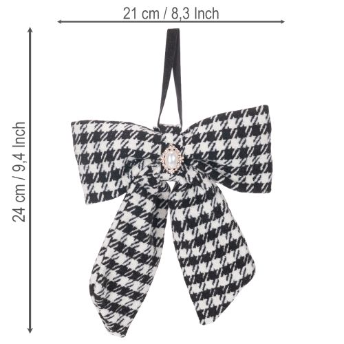 Checkered Fabric Bows with Brooch and Loop 24cm, Set of 2 | Floristik24.co.uk