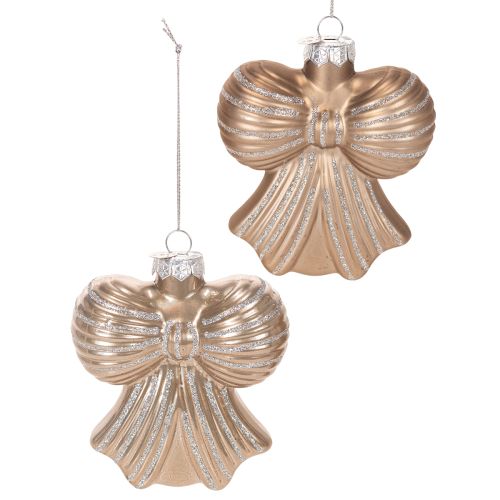 Glass Christmas Ornaments Bow Design 10cm Set of 2 in Brown Tones buy online | Floristik24.co.uk