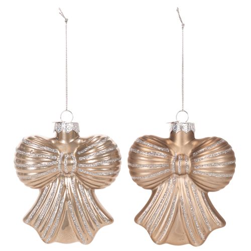 Glass Christmas Ornaments Bow Design 10cm Set of 2 in Brown Tones | Floristik24.co.uk
