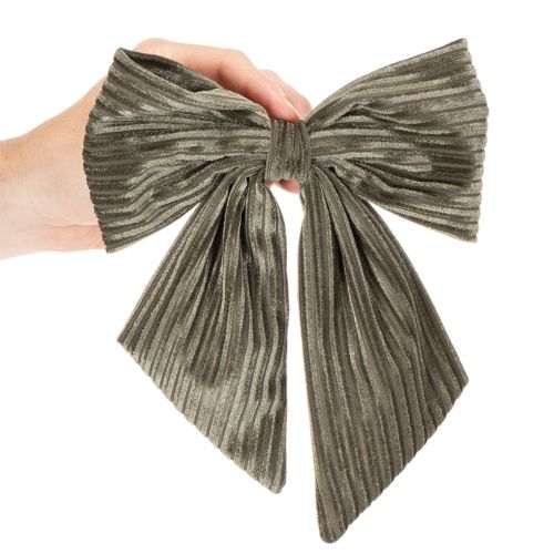 Velvet Ribbed Hanging Christmas Bows 24cm Grey and Olive Green Set of 2 | Floristik24.co.uk
