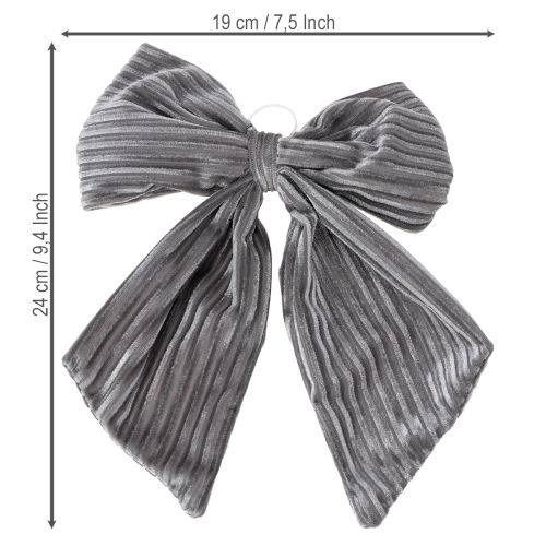 Velvet Ribbed Hanging Christmas Bows 24cm Grey and Olive Green Set of 2 | Floristik24.co.uk