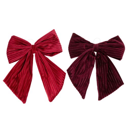 Velvet Fabric Bows Red and Burgundy with Cord for Hanging, 24cm, Set of 2 | Floristik24.co.uk
