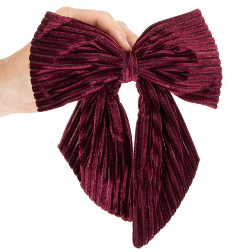 Velvet Fabric Bows Red and Burgundy with Cord for Hanging, 24cm, Set of 2 | Floristik24.co.uk