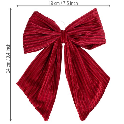 Velvet Fabric Bows Red and Burgundy with Cord for Hanging, 24cm, Set of 2 | Floristik24.co.uk