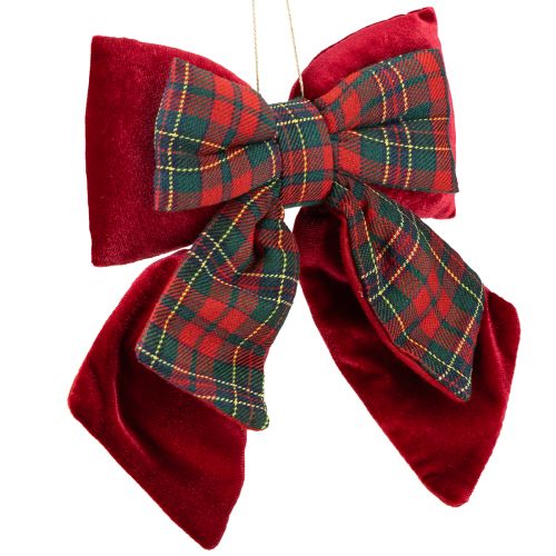 Red Scottish Plaid Velvet Bow Indoor 21×23cm