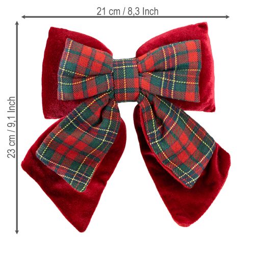 Floristik24 Red Scottish Plaid Velvet Bow Indoor 21×23cm