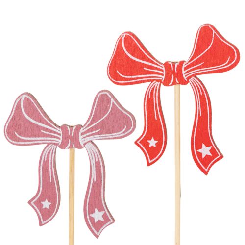 Wooden Bow Flower Picks 32cm Set of 12 in Red and Pink