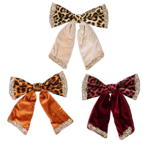 Set of 3 Decorative Animal Print Leopard Pattern Bows with Metal Clips, 20cm, Multicolor