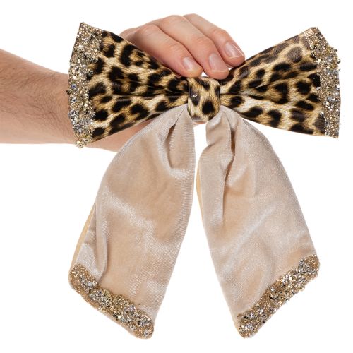Set of 3 Decorative Animal Print Leopard Pattern Bows with Metal Clips, 20cm, Multicolor | Floristik24.co.uk