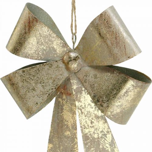 Product Bow to hang, Christmas tree decorations, golden metal decoration, antique look H23cm W16cm