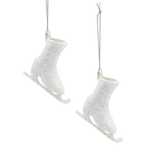 Floristik24 Deco trailer ice skate white with glitter 8cm 2pcs