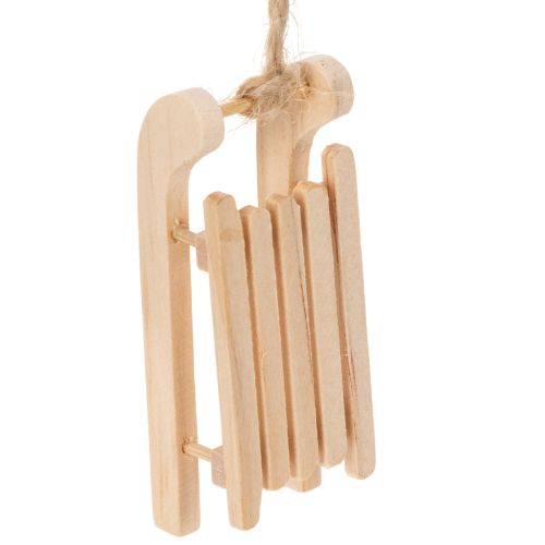 Set of 6 Wooden Sled Christmas Tree Decorations, 6cm, Natural buy online | Floristik24.co.uk
