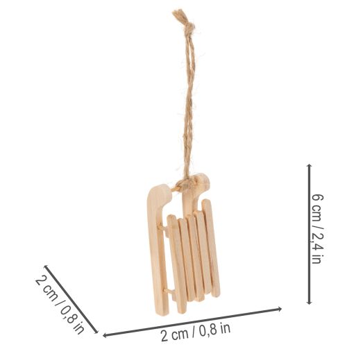 Set of 6 Wooden Sled Christmas Tree Decorations, 6cm, Natural | Floristik24.co.uk