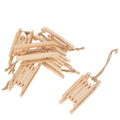 Set of 6 Wooden Sled Christmas Tree Decorations, 6cm, Natural | Floristik24.co.uk