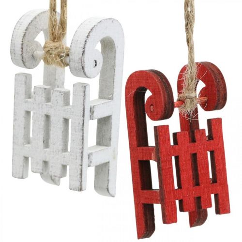 Floristik24 Decorative sleigh to hang, Christmas tree decorations, winter decorations white / red L4.5cm 12pcs