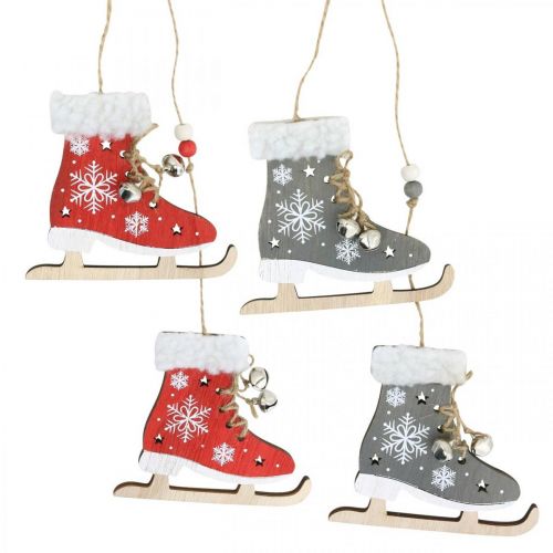 Floristik24 Pair of ice skates to hang winter decoration Christmas pendant wooden decoration red gray L50cm 4pcs