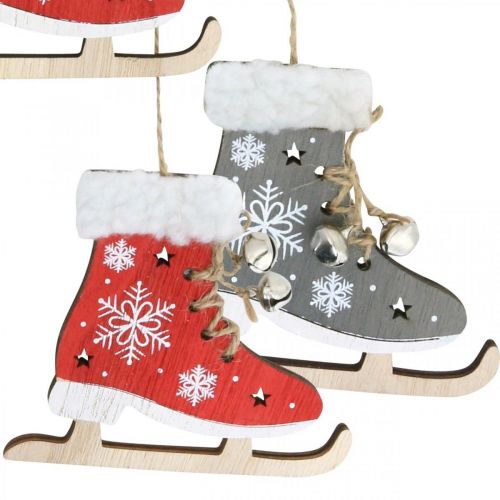 Product Pair of ice skates to hang, winter decoration, Christmas pendant, wooden decoration red / gray L50cm 4pcs