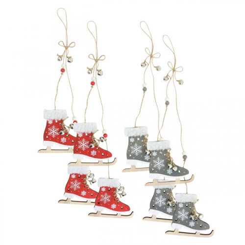 Floristik24 Pair of ice skates to hang, winter decoration, Christmas pendant, wooden decoration red / gray L50cm 4pcs