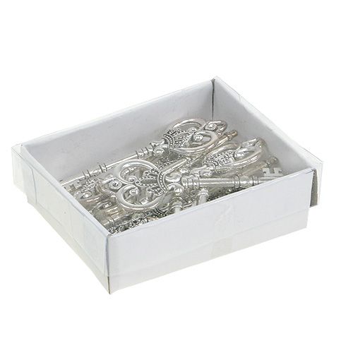 Floristik24 Deco key 8,5cm silver 12pcs