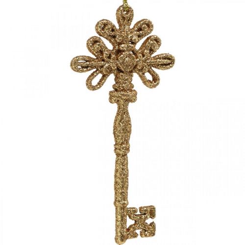 Floristik24 Decoration key, Christmas decoration with glitter, Christmas tree decorations Golden H15.5cm 12pcs