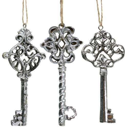 Product Decorative Key for Hanging Antique Silver 10cm 3 Pcs