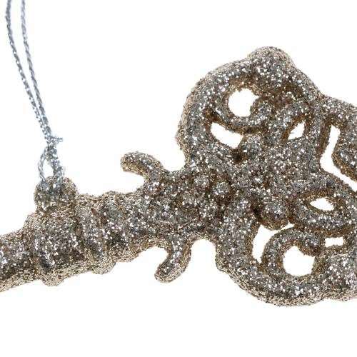 Floristik24 Christmas Tree Decoration Key Champagne, glitter 14,5cm 12pcs