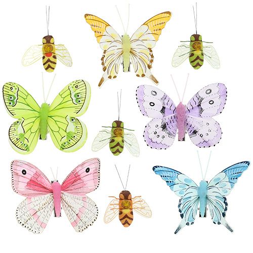 Floristik24 Butterfly, bee deco on clip 4cm - 8cm 9pcs