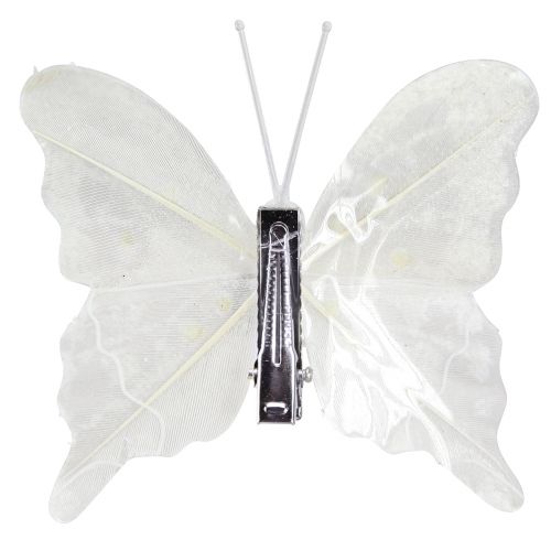 Product Butterfly decoration in white on clip 7.5cmx7cm 4 pcs