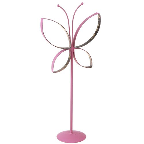 Butterfly Metal Decoration Stand Fuchsia Gold H29cm 2 Pcs