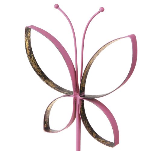 Product Butterfly Metal Decoration Stand Fuchsia Gold H29cm 2 Pcs