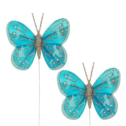 Floristik24 Deco butterflies turquoise with glitter 7cm 4pcs