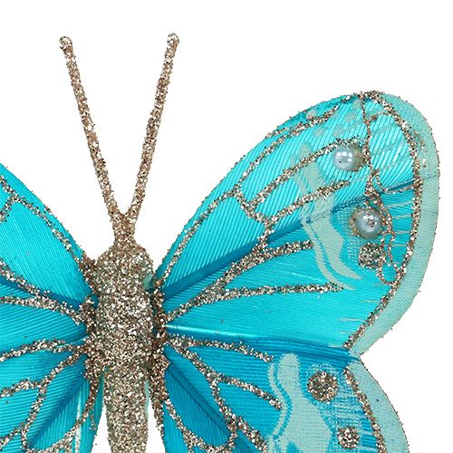 Floristik24 Deco butterflies turquoise with glitter 7cm 4pcs