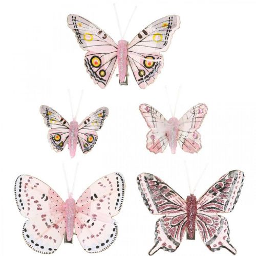 Floristik24 Deco butterflies with clip, feather butterflies pink 4.5-8cm 10p