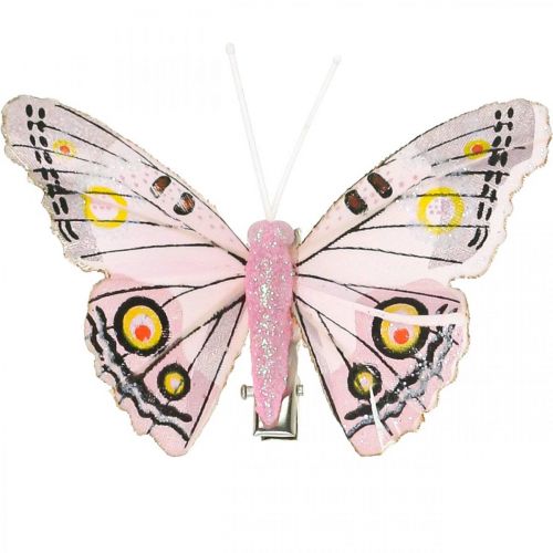 Product Deco butterflies with clip, feather butterflies pink 4.5-8cm 10p