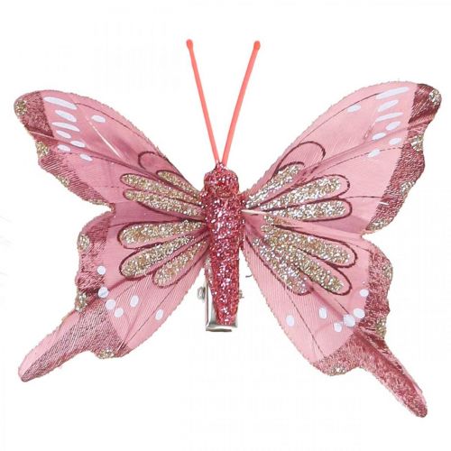 Floristik24 Deco butterflies with clip, feather butterflies pink 4.5–8cm 10pcs
